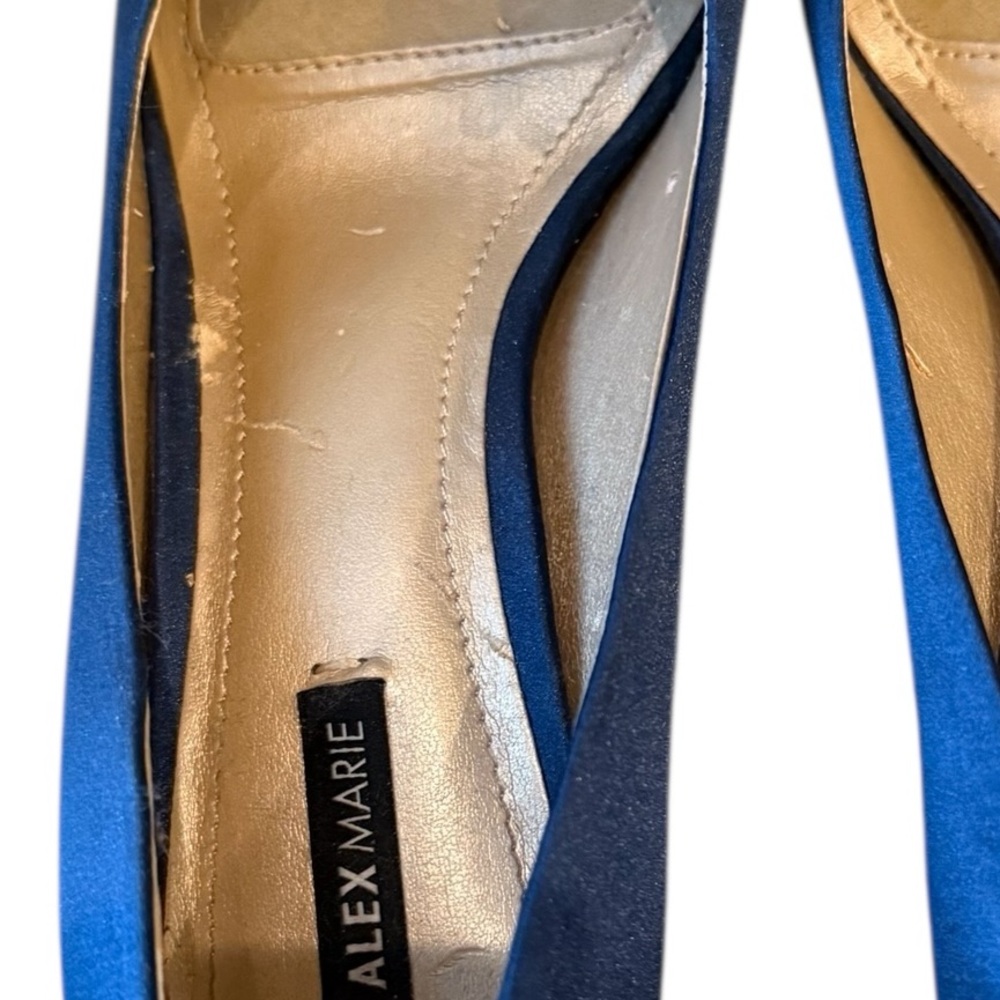 Alex Marie Satin Jeweled Peep Toe Heels in Royal Blue Size 7.5 - Picture 6 of 8